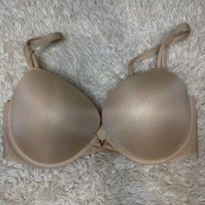 Victoria's Secret Very Sexy Push Up Bra Tan Nude Gold Satin V Logo 36DD